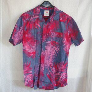 Levis Blue Button Shirt with Tropical Pattern